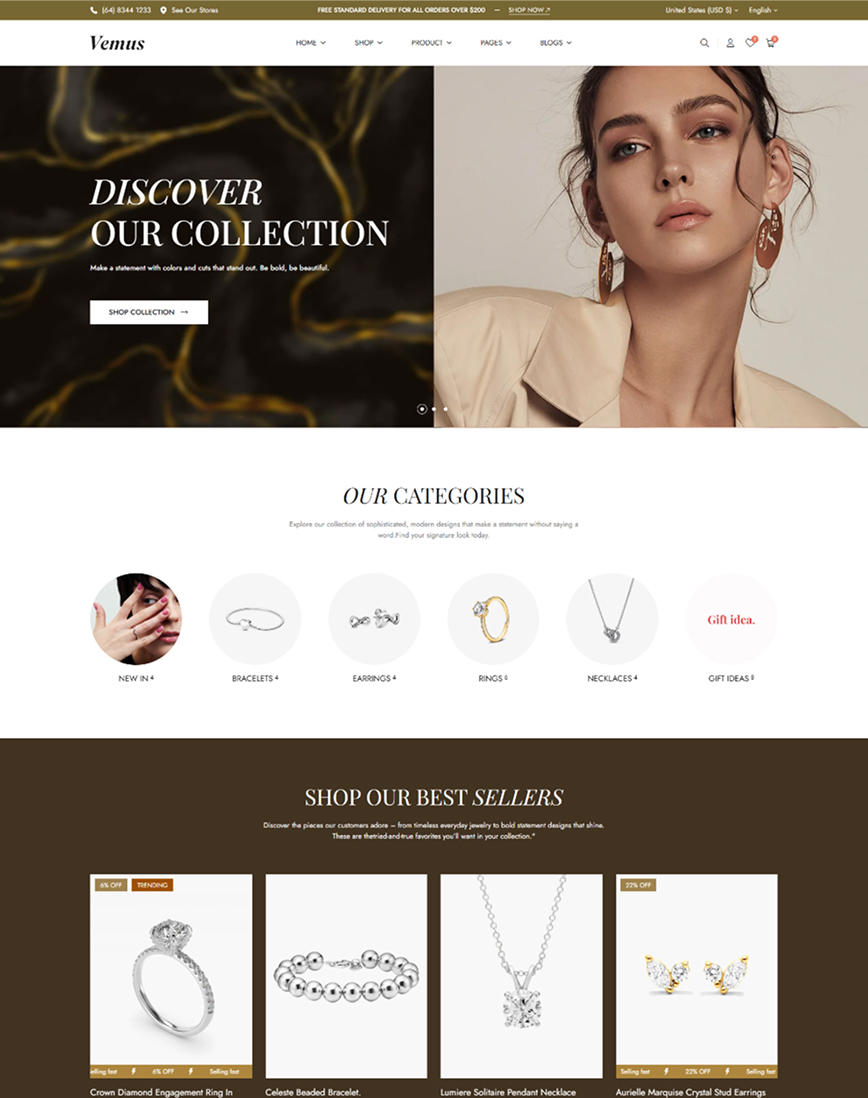 Vemus Jewelry Ecommerce project screenshot