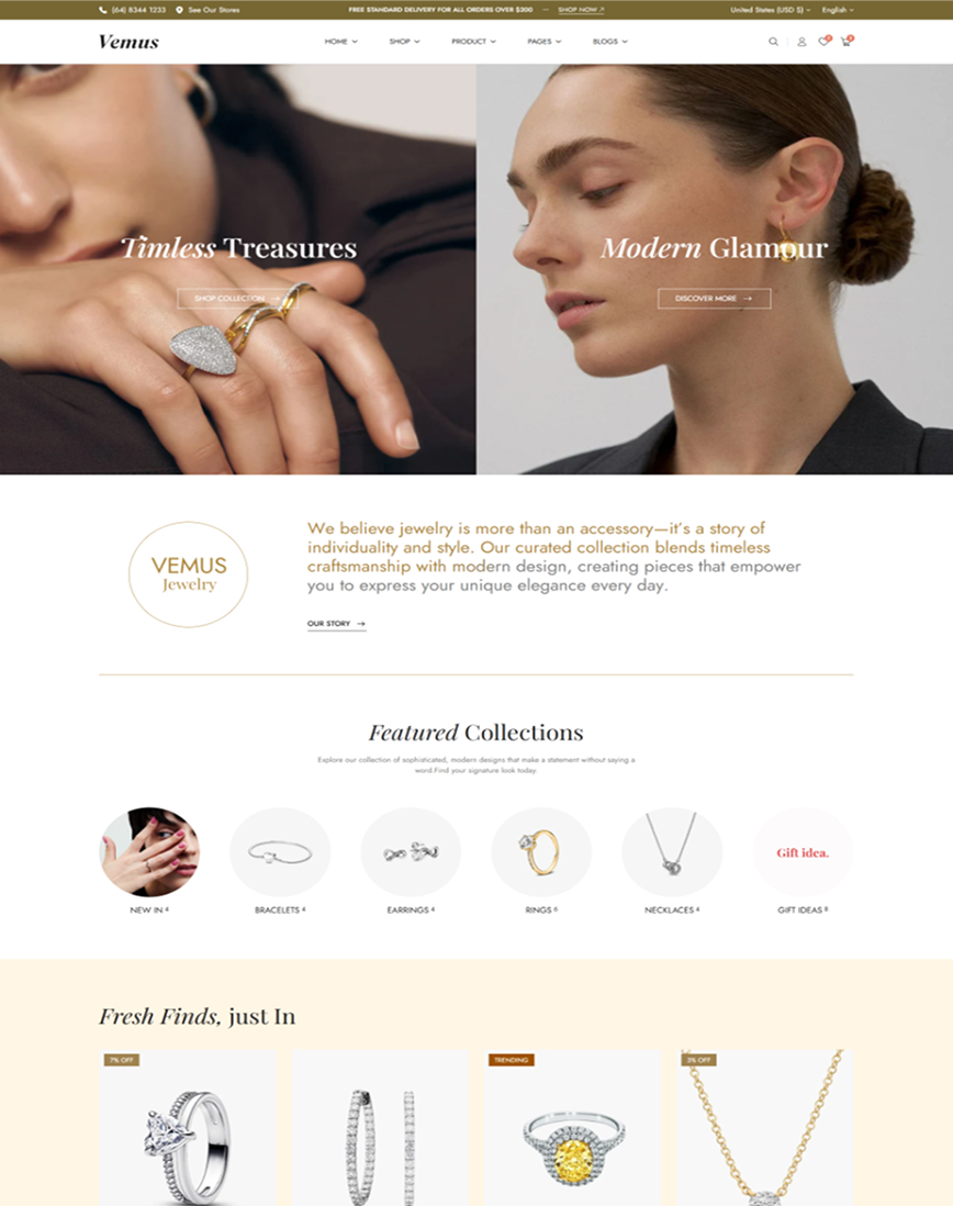 Vemus Jewelry Ecommerce project screenshot