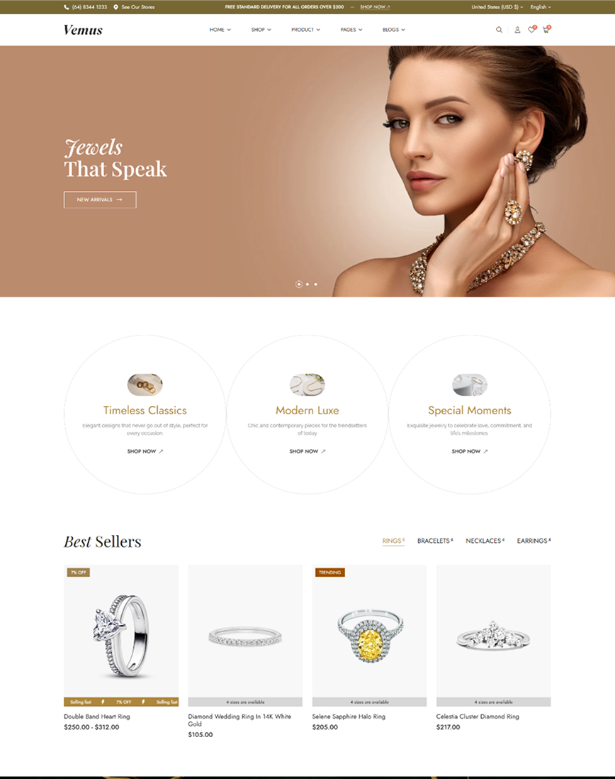 Vemus Jewelry Ecommerce project screenshot