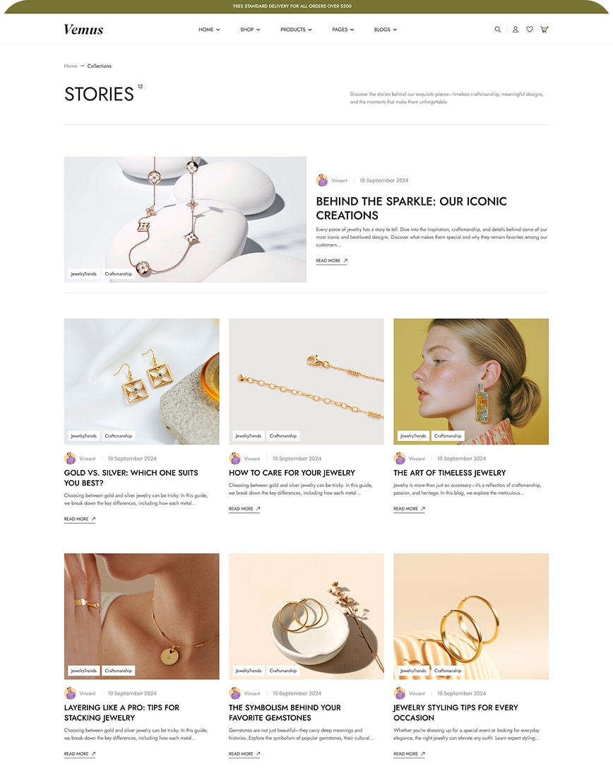 Vemus Jewelry Ecommerce project screenshot