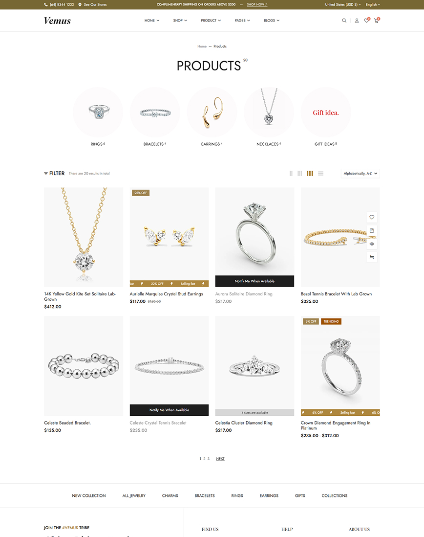 Vemus Jewelry Ecommerce project screenshot