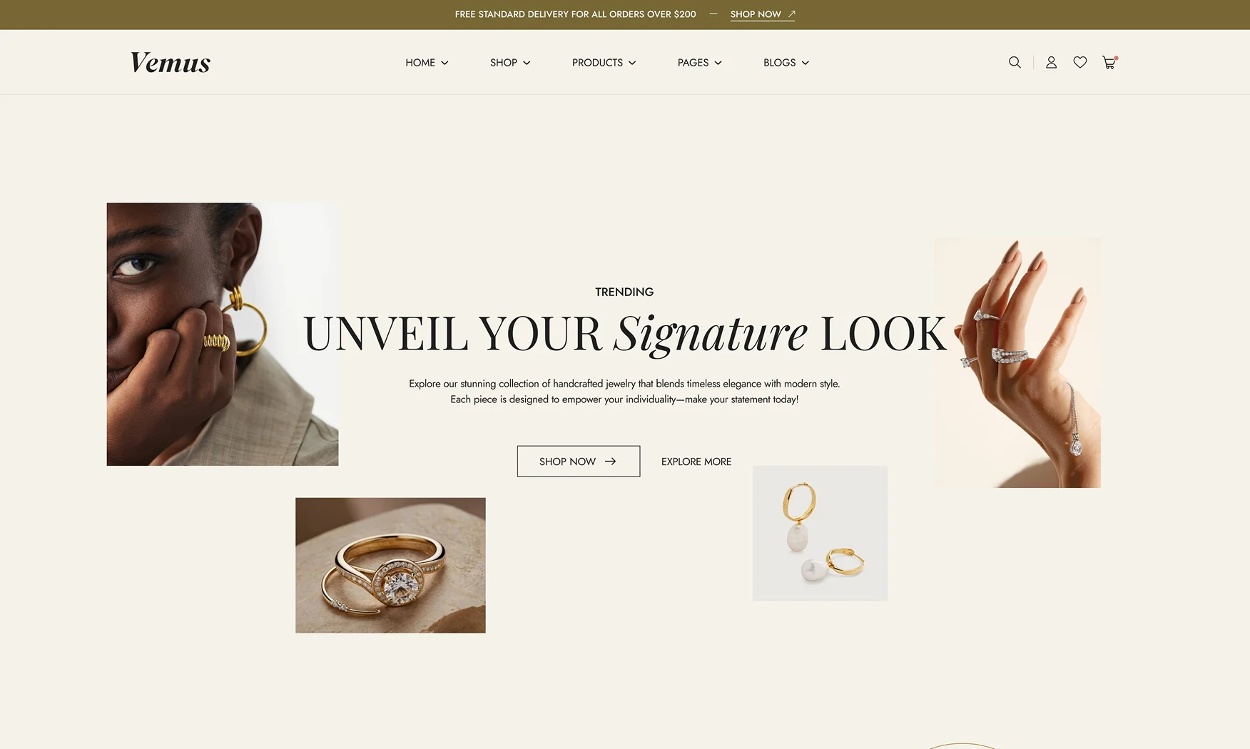 Vemus Jewelry Ecommerce project screenshot