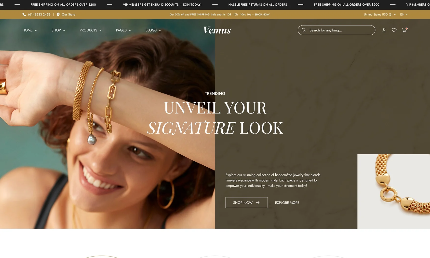 Vemus Jewelry Ecommerce project screenshot